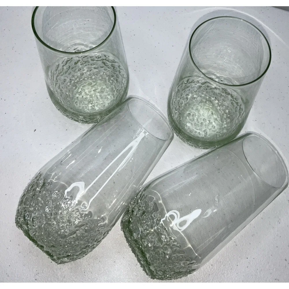 Drinking Glass‎ Clear Ice Droplet Tumbler Cooler Set Of 4 Vintage